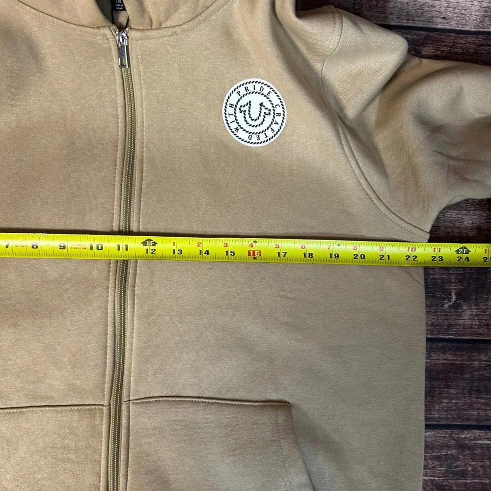True Religion Mens True College Full Zip Hoodie Jacket Travertine Beige L NEW